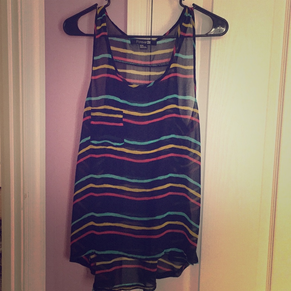 Striped high low chiffon tank top.